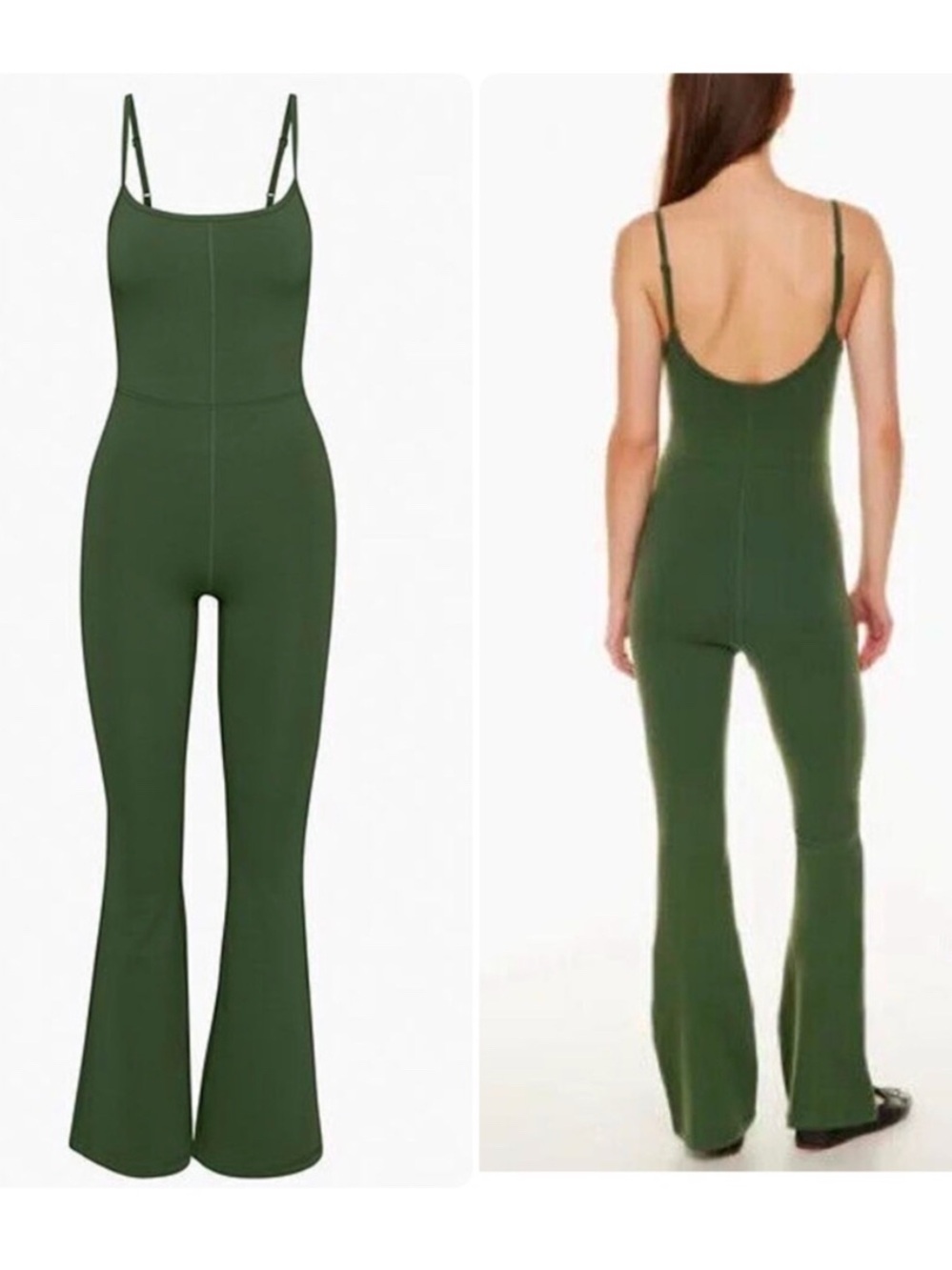 Aritzia Wilfred Free Olive Green Divinity Kick Flare Active Jumpsuit Sz L